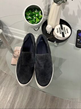 Vince Black Suede Slip-On Sneakers with White Sole